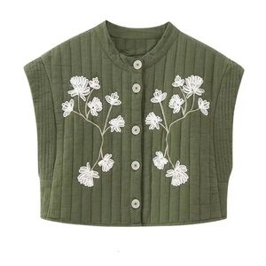 Zara Olive Vest with Cream Floral Design